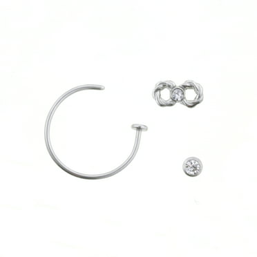 BOX OF 20/60 SURGICAL STEEL SILVER NOSE STUDS 1mm CRYSTAL GEM BAR BODY GIFT D 